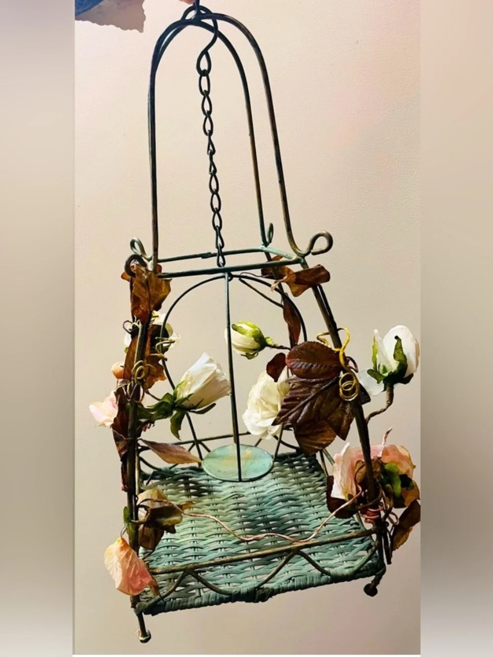 Pottery Barn Floral Hanging Basket Rustic Shabby Chic Cottage Decor